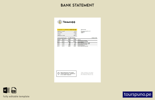 listo para imprimir plantilla de Word   extracto bancario de Tinkoff de Rusia